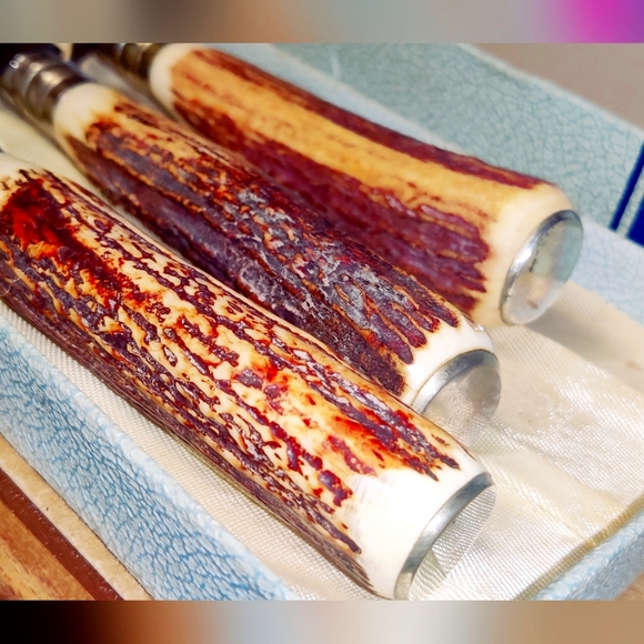 Antique 1938 Stag Horn 3-Piece Carving Set by Alfred Fields & Co Progress - Picture 10 of 11